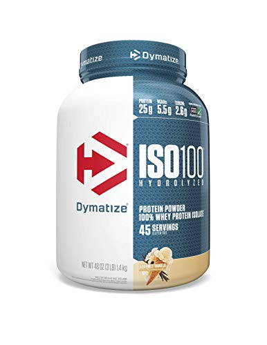 Dymatize ISO 100 Whey Protein Powder with 25g of Hydrolyzed 100% Whey Isolate, Gluten Free, Fast Digesting, Gourmet, 3 Pound, Vanilla, 3 Pound , 48 Oz