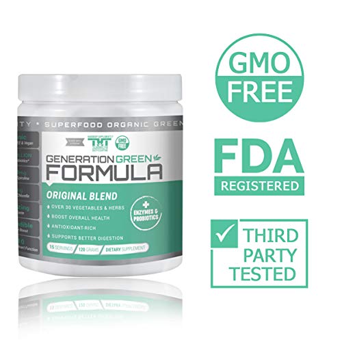 Generation Greens Powder | Organic Superfood Powder with Spirulina, Chlorella, Wheat Grass | 60 Powerful Super Foods, Probiotics, Enzymes | GMO Free (15 Servings, Delicious Orange)