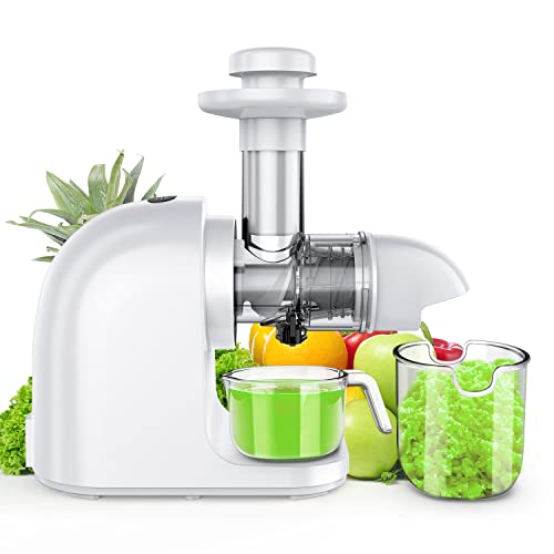 Slow Masticating Juicer Machine, Cold Press Juicer with Ceramic Auger, Easy to Clean, Juice Extractor with Reverse Function, Quiet Motor for 100% Original Vegetable and Fruit Juice, Ice Cream