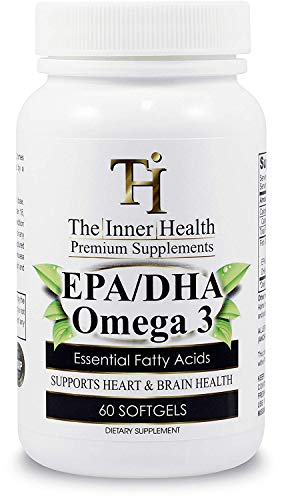 The Inner Health EPA DHA Omega 3 1000mg - 60 Softgels - One-a-Day - 120mg DHA + 180mg EPA Supports Normal Function of Healthy Heart, Brain & Eyes - Made in USA