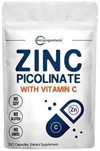 Zinc Picolinate Supplements with Vitamin C, 50mg Elemental Zinc Per Capsule, 365 Counts, Support Immune System Function, Premium Zinc Picolinate for Men and Women