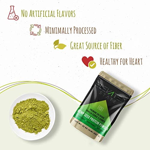 Elevated State Hemp Protein Powder - 32 Fl. Oz. Plant Based Fiber Protein Powder with Amino Acids and Antioxidants - Vanilla Cookie Flavor - Paleo, Keto, and Vegan-Friendly - Locally Sourced in USA