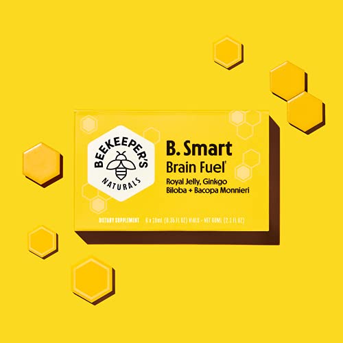 BEEKEEPER'S NATURALS B.LXR Brain Fuel - Memory, Focus and Clarity Liquid Formula, Supports Productivity - Royal Jelly, Ginkgo Biloba, Bacopa Monnieri - Keto Friendly, Gluten & Caffeine-Free, (6 ct)