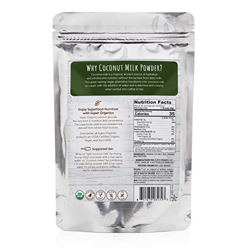 Super Organics Coconut Milk Powder, Superfood Powder, Raw, Whole Food Supplement, Vegan, Gluten & Diary Free, Non GMO, 8 Oz