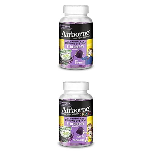 Airborne Elderberry + Vitamins and Zinc Gummies - Airborne (50 Count in a Bottle) with Elderberry + Vitamins & Zinc Kids Gummies - Airborne (50 Count in a Bottle)