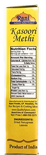 Rani Fenugreek Leaves Dried (Kasoori Methi) 1oz (28g) ~ All Natural | Vegan | Gluten Friendly | NON-GMO | Indian Origin