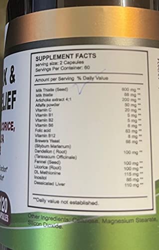 Liver Cleanse Detox Health Supplements with Milk Thistle-Fennel-Alfalfa-Vitamin B-Artichoke-Dandelion Root Support Healthy Liver Function Men & Women 120 Caps Natural Detox Cleanse & Boost Immune