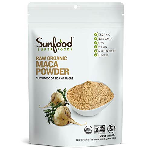 Sunfood Maca Root Powder, Organic, Raw. for Men & Women. Highest Quality Maca from Peru. 100% Pure: No Additives, Fillers or Preservatives. 8 oz Bag