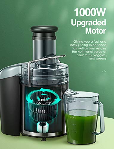 A/C Juicer Machines 1000 W Juicer Extractor Whole Fruit and Vegetables, Dual Speed Juicer with Higher Juice and Nutrition Yield, Anti-Drip Function, Stainless Steel, Silver and Black