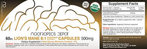 Lions Mane Mushroom Capsules | 8:1 Whole Fruiting Body Dual Extract | 500mg | 60 Count | Hericium erinaceus