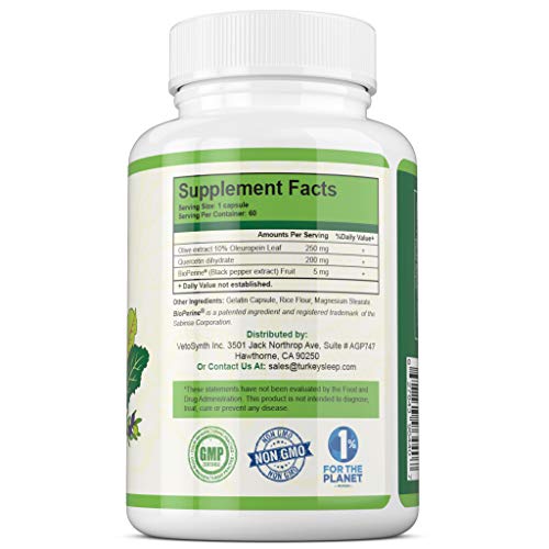 Turkey Sleep - Premium Quercetin & Olive Leaf Extract with BioPerine Supplement - Immune Boosting Support - Natural Allergy Relief - Anti-Oxidant