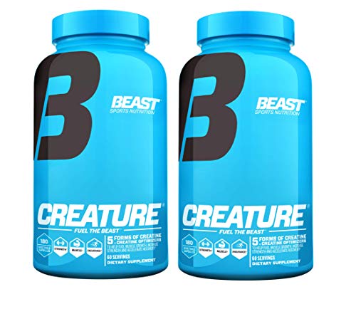 Beast Sports Nutrition Creature - 180 Vegetable Capsules, Pack of 2 - 5 Forms of Creatine + Creatine Optimizers - Improve Strength, Muscle Tone, Endurance, Recovery & Energy - 120 Total Servings