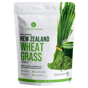 Antler Farms - 100% Pure New Zealand Organic Wheatgrass Powder, 40 Servings, 200g - Raw, Vegan, Gluten Free, Nutrient Rich, High Chlorophyll Wheat Grass, Detox, Essential Amino Acids, Minerals