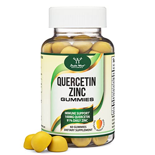 Quercetin Zinc Gummies (100mg of Quercetin and 91% of Daily Zinc per Serving) 60 Mango Flavored Chewable Immune Support Gummies for Adults and Kids (Made in The USA) by Double Wood Supplements