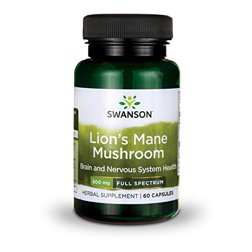 Swanson Lion's Mane Mushroom - Herbal Supplement Promoting Mental Focus, Clarity, & Memory Support - Traditional Brain Booster Supplement Made from Hericium Erinaceus - (60 Capsules, 500mg Each)