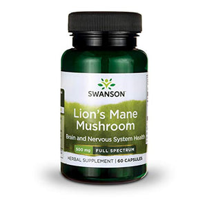 Swanson Lion's Mane Mushroom - Herbal Supplement Promoting Mental Focus, Clarity, & Memory Support - Traditional Brain Booster Supplement Made from Hericium Erinaceus - (60 Capsules, 500mg Each)