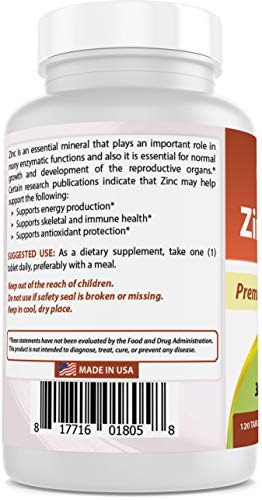 Best Naturals Zinc 30mg Supplements (as Zinc Citrate) - zinc Vitamins for Adults Immune Support - 120 Tablets