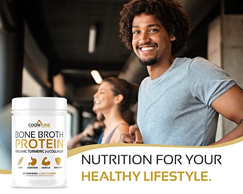 Bone Broth Protein Powder with Organic Turmeric & Collagen Peptides - Grass Fed Beef Bone Broth Collagen - Keto & Paleo Friendly Nutrition - Turmeric Flavor 22g Protein, 20 Servings