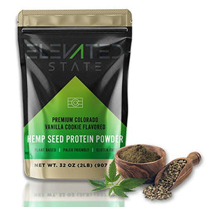 Elevated State Hemp Protein Powder - 32 Fl. Oz. Plant Based Fiber Protein Powder with Amino Acids and Antioxidants - Vanilla Cookie Flavor - Paleo, Keto, and Vegan-Friendly - Locally Sourced in USA