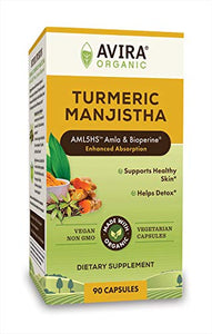 Avira Organic Turmeric Manjistha – Super Fusion with Neem, Amla, Curcumin & Bioperine, for Skin Health & Natural Complexion, Enhanced Absorption, Non-GMO, Max Strength-2190mg Per Day Intake