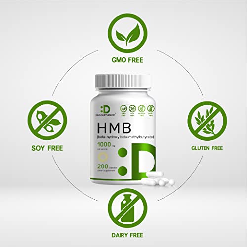 Ultra Strength HMB Supplements 1000mg Per Serving, 200 Capsules | Third Party Tested | Supports Muscle Growth, Retention & Lean Muscle Mass - Fast Workout Recovery