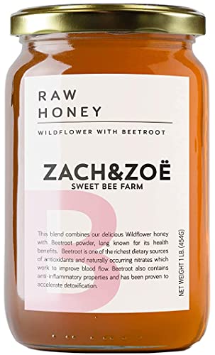 Unfiltered Raw Wildflower Honey with Beetroot – (1) 16oz Jar – Pure Farm Raised Superfood Honey, Packed with Powerful Anti-oxidants, Amino Acids, Enzymes, and Vitamins! (Beetroot 16oz)