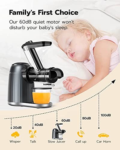 Slow Masticating Juicer, Qualeben Cold Press Juicer Machines with 3’’ Feed Chute for Whole Fruit Vegetable, Slow Juicer Extractor with 2 Modes/Reverse Function, 2 Portable Bottles, Recipes and Brush