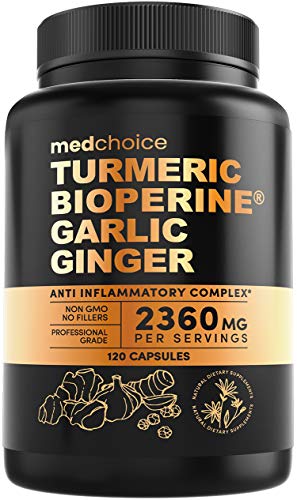 4-in-1 Turmeric Curcumin w Bioperine 2360mg (120 ct) | 95% Curcuminoids, Ginger Root, Garlic Pills, Black Pepper | Anti Inflammatory Joint Pain Heart Health | Made in The USA (120 Count (Pack of 1))