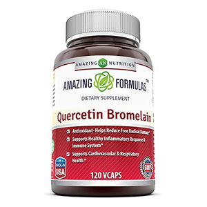 Amazing Nutrition- Quercetin 800 Mg with Bromelain 165 Mg, 120 Vcaps: A Potent Team Providing Amazing Health Benefits. Anti-oxidant and Anti-inflammatory Properties. Supports Heart Health, Joint Health, Energy Production, Respiratory Health, Inflammatory