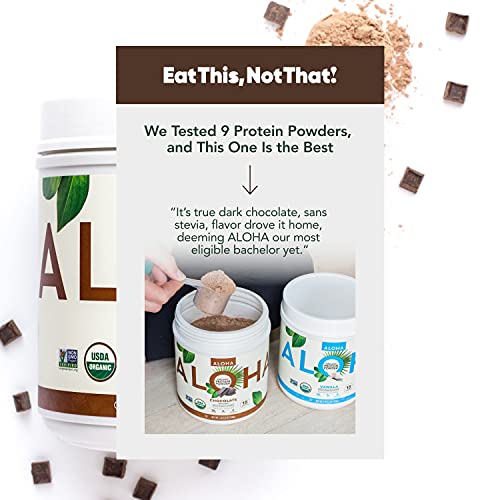 ALOHA Organic Plant-Based Protein Powder - NO-STEVIA Vanilla - Keto Friendly Vegan Protein with MCT Oil, 18.5 oz, Makes 15 Shakes, Vegan, Gluten-Free, Non-GMO, Erythritol-Free, Soy-Free, Dairy-Free & Only 3g Sugar