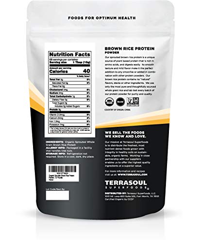 Terrasoul Superfoods Organic Sprouted Brown Rice Protein Powder, 1.5 Pounds
