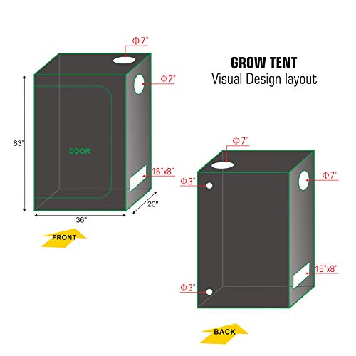 TopoGrow Grow Tent Complete Kit 300W LED Grow Light Full-Spectrum Indoor Hydroponics 36"X20"X63" Grow Tent 4" Ventilation Kit with Hangers,Hygrometer, Shear, Timer,Trellis Netting Full Setup