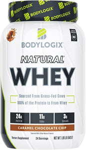 Bodylogix Natural Grass-Fed Whey Protein Powder, Caramel Chocolate Chip, 1.85 Pound