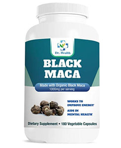 Black MACA 1000mg per serving all natural formula made with Organic Gelatinized Black Maca root powder Sourced from Peru Energy Booster Supports Reproductive Health 180 Veggie caps Made in USA