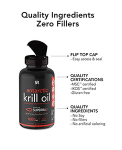 Antarctic Krill Oil 1000mg (Double Strength) with Omega-3s EPA & DHA + Astaxanthin | IKOS 5-Star Certified & Non-GMO Verified (60 Softgels)