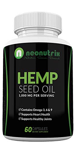 Hemp Seed Oil Capsules 1000mg Made with Organic Hemp Omega 3 6 9 Capsules for Pain and Anxiety Relief, Joint Support & Cardiovascular Health Skin Regenerator Hemp Capsules 60 Pills by Neonutrix