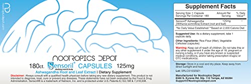 Sensoril Ashwagandha Capsules | 125mg | 180 Ct. | Ayurveda Supplement | Standardized Withania somnifera Extract | Clinically Proven to Support Healthy Energy, Mental Cognition + Cardiovascular Health