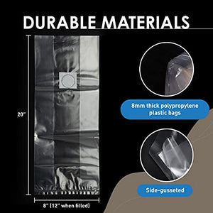 Large Mushroom Grow Bags - Clear for Easy Viewing & Tear Resistant 8mm Thick Growing Bags - Autoclavable Spawn Bags with Breathable Micron Filters - Mushroom Bag Kit to Add Substrate & Grow Like a Pro