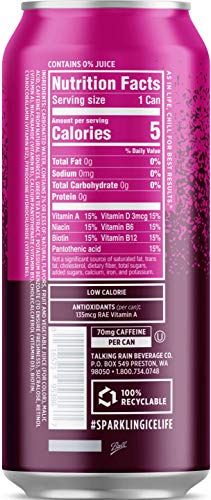 Sparkling Ice +Caffeine 16 Ounce, 4 Flavor Variety Pack of 12 Cans with By The Cup Coasters