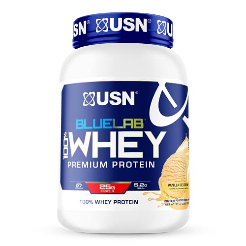 USN Supplements BlueLab 100 Percent Whey Protein Powder - Keto Friendly, Low Carb and Low Calorie, Vanilla, 2 Pounds