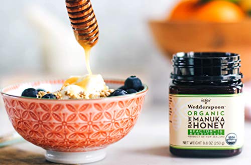 Wedderspoon Raw Organic Manuka Honey KFactor 16+ Unpasteurized, Genuine New Zealand Honey, Multi-Functional, Non-GMO Superfood, Organic Kfactor, 8.8 Ounce