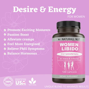 Women Libido - Promotes Increased Energy, Mood, Reduce Dryness, Herbal Complex for Women Health, PMS and Menopause Relief, 120 Vegan Capsules w/ Maca, Tribulus, Horny Goat Weed, Ginseng & Saw Palmetto