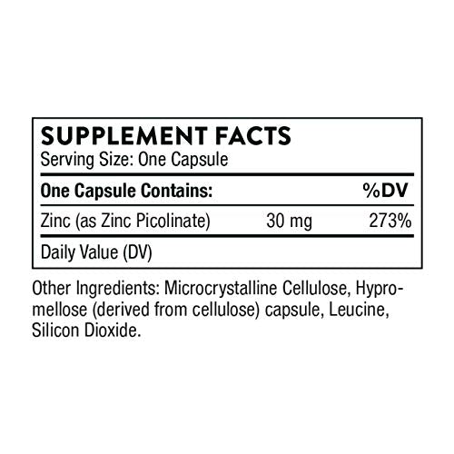 Thorne Research - Zinc Picolinate 30 mg - Well-Absorbed Zinc Supplement for Growth and Immune Function - 180 Capsules