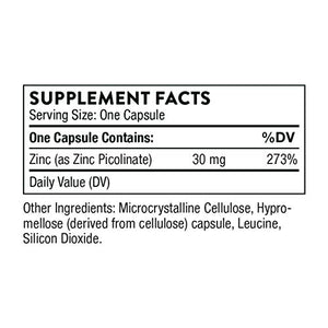 Thorne Research - Zinc Picolinate 30 mg - Well-Absorbed Zinc Supplement for Growth and Immune Function - 180 Capsules