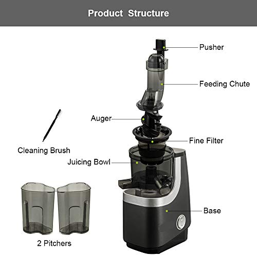 Wide Chute Slow Masticating Juicer E Cold Press Juice Extractor For High Nutrient Fruit And Vegetable Juice