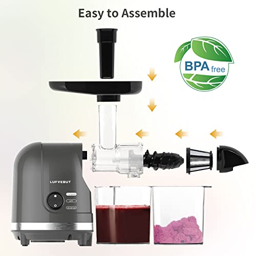 Slow Masticating Juicer Easy to Clean, Cold Press juicer Extractor with 95% Juice Yield, Quiet Motor, Reverse Function Anti-Clogging, 7 Segment Spiral for Vegetable and Fruit