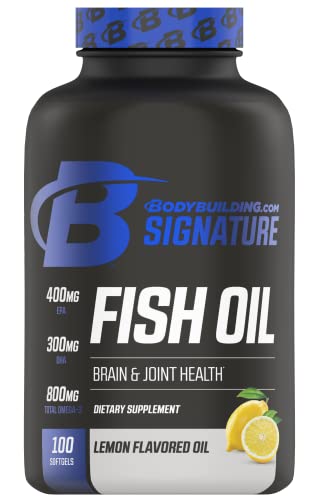 Bodybuilding Signature Fish Oil Lemon Softgels | 400 MG EPA 300 MG DHA | Omega-3 Supplement | Brain Heart Joint Health | 100 Count