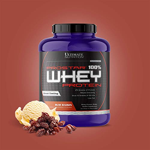Ultimate Nutrition Prostar Whey Protein Powder, Low Carb Protein Shake with Bcaas, Blend of Whey Protein Isolate Concentrate and Peptides, 25 Grams of Protein, Keto Friendly, 5 Pounds, Rum Raisin