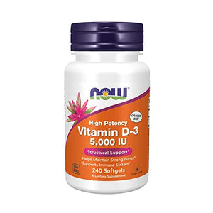 NOW Supplements, Vitamin D-3 5,000 IU, High Potency, Structural Support*, 240 Softgels, (NF_0373)