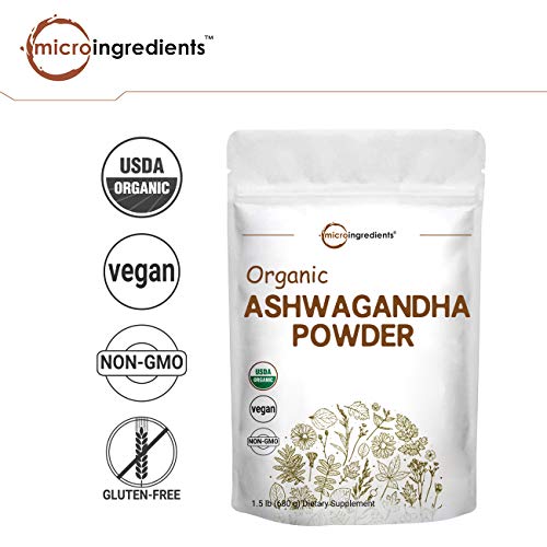 Pure Organic Ashwagandha Root Powder,1.5 Pound (1 Year Supply), with Active Withanolides, Adaptogenic Ayurvedic Herbal Supplements for Stress Relief and Mood Balancing, No GMO, India Origin